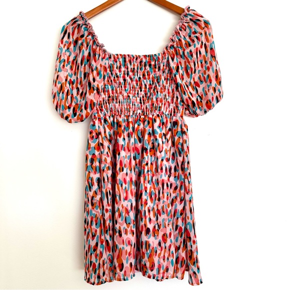 Jessica Simpson Red and Pink Smocked Mini Dress Size Small - Picture 8 of 9